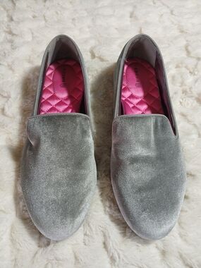 Birdies The Starling Stone Loafer Slip On Shoes Silver Pink Velvet Womens Size 8